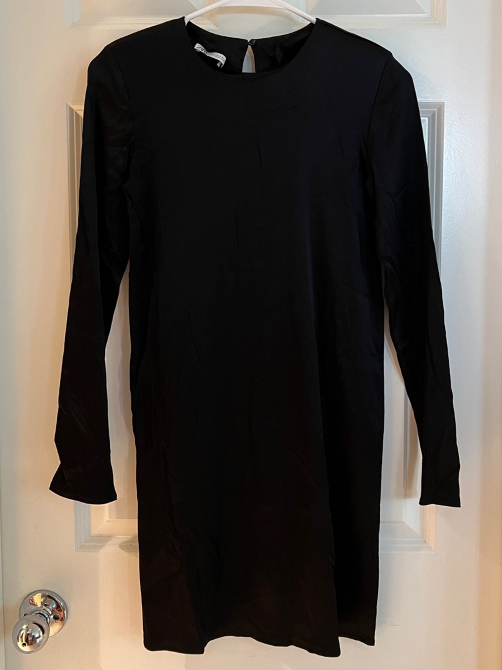 Zara Black Long-Sleeve Mini Shift Dress